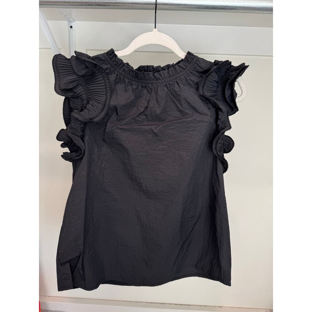 Ces Femme Black Ruffled Sleeve Blouse